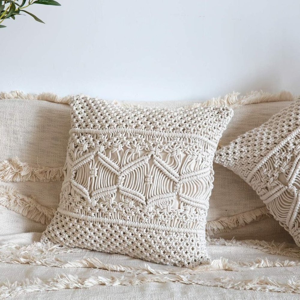 Throw Pillow Cover Macrame Cushion Case (Pillow Inserts Not Included) Set of 2 - Picture 4 of 6